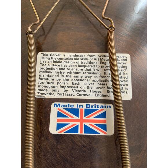 Handmade Salver Serving Flat Tray Platter Copper Made In Britain - Picture 5 of 5